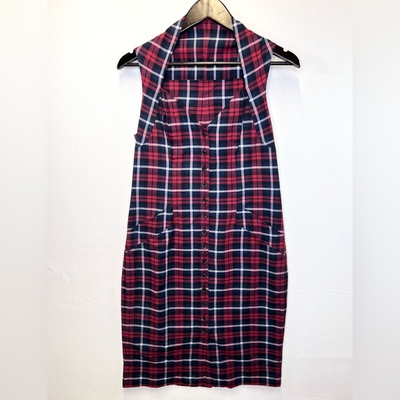 All Saints Spitalfields plaid midi sleeveless dress sz 8 US, 12 UK button front - Picture 1 of 13